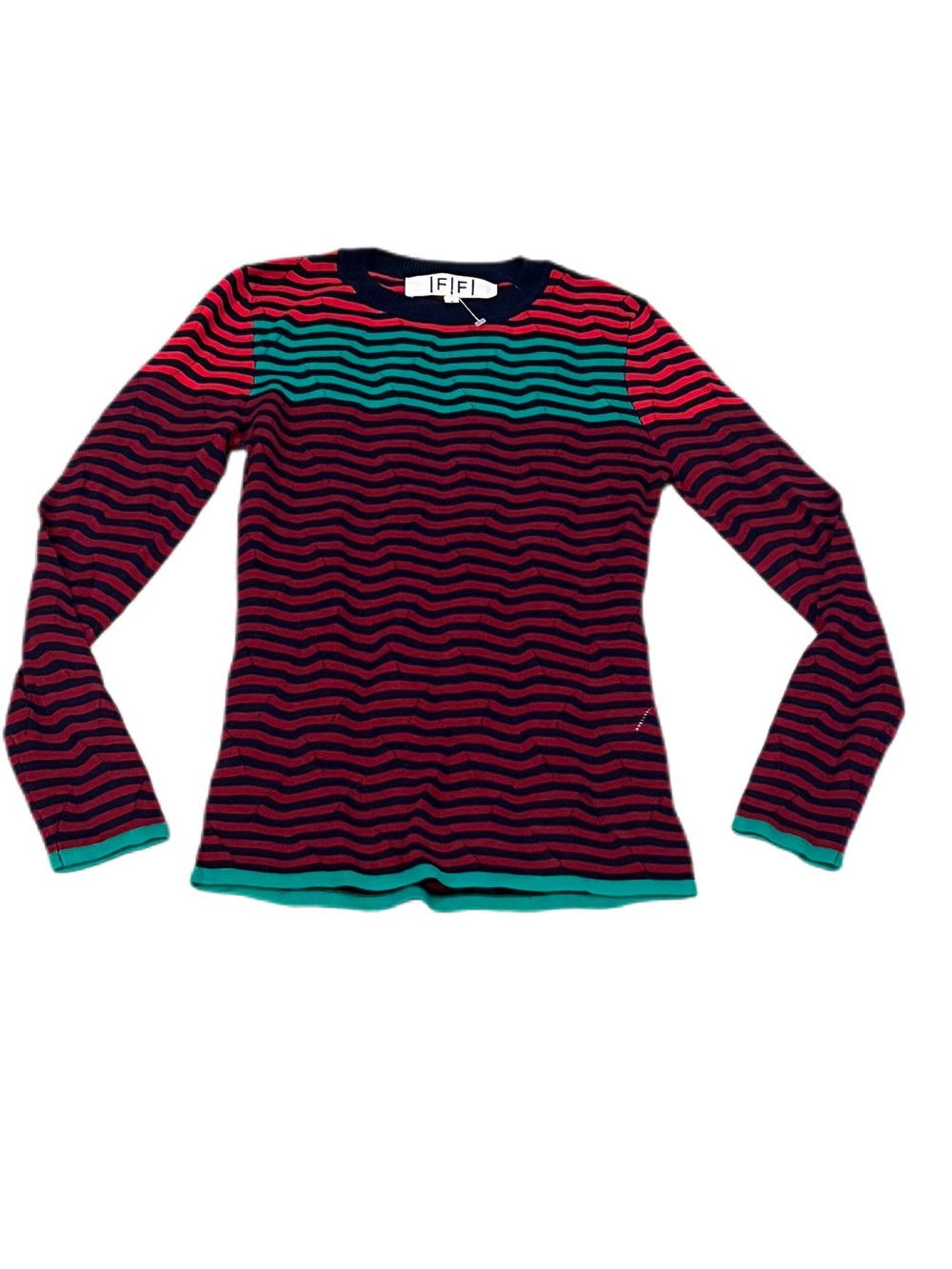 FF Chevron Stripe Long-Sleeve Crewneck Sweater in Red, Wine, Navy and Green NWOT
